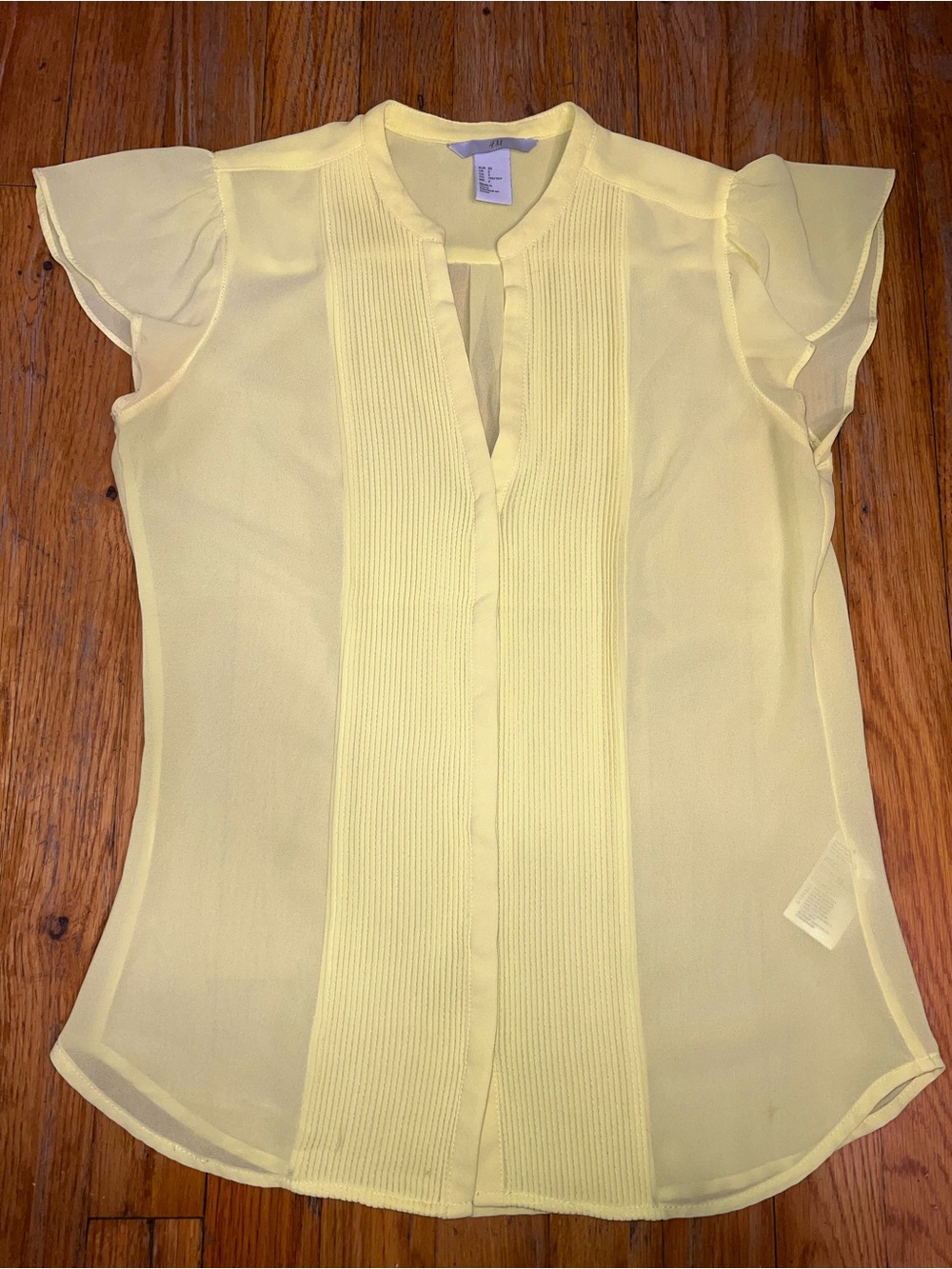 H&M Vintage Yellow Sheer Flutter Sleeve V-Neck Blouse